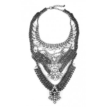 Boho Warrior Crystal Encrusted Hematite Statement Necklace